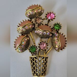 Vintage Look  Floral Brooch with Pink and Green Accents